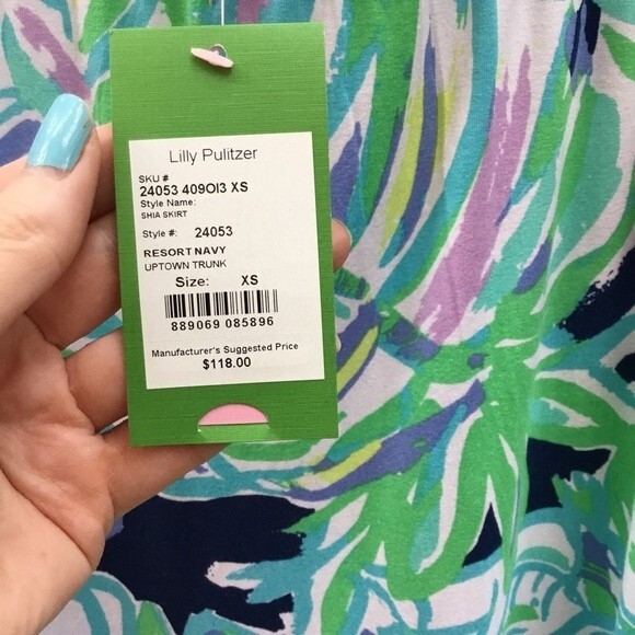 NWT Lilly Pulitzer Shia Skirt Resort Navy Uptown Trunk Palm Print Midi XS - Picture 8 of 10
